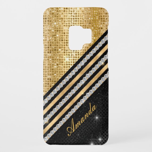Capa Para Samsung Galaxy, Case-Mate Cristal Dourado E Negro Personalizado na moda faux (Verso)