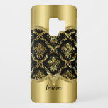 Capa Para Samsung Galaxy S9 Case-Mate Damascos Dourados Elegantes e Metálicos<br><div class="desc">Toneladas de ouro metálicas damascos florais sobre fundo preto com sotaque de ouro inoxidável metálico para monograma personalizado e facultativo.</div>