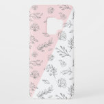 Capa Para Samsung Galaxy S9 Case-Mate Flores e folhas desenhadas à mão por cinzas<br><div class="desc">Flores e folhas,  desenhadas à mão,  de cinzas prateadas,  modernas e bonitas,  com um padrão sem costura,  com fundo geométrico branco e rosa.</div>