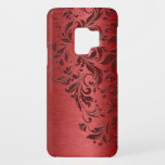 Capa Para Samsung Galaxy S9 Case-Mate Fundo Vermelho Metálico e Lace Vermelho Escuro<br><div class="desc">Tons vermelhos com aspecto de alumínio escovado metálico com rendas florais vermelho escuro.</div>