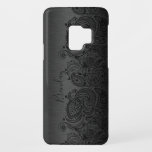Capa Para Samsung Galaxy S9 Case-Mate Lace preto metálico e preto elegante<br><div class="desc">Fundo metálico de cinza escura preta,  aspecto de alumínio escovado,  com um local de paisley floral preto. Monograma personalizável e opcional</div>