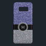 Capa Case-Mate Samsung Galaxy S8 Monograma de diamante azul-prata legal<br><div class="desc">Caso com padrão de brilho de prata e azul e monograma de diamantes.</div>