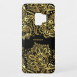 Capa Para Samsung Galaxy S9 Case-Mate Ouro brilhante e renda de safra preta<br><div class="desc">Tons de ouro florais elegantes de vintage,  brilhantes,  sobre fundo preto.</div>