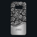 Capa Case-Mate Samsung Galaxy S8 Padrão Preto e Silver Metálico com Damáscaras<br><div class="desc">Os tons pretos e prateados elegantes parecem metálicos brilhantes com um padrão de amortecedores florais. Monograma personalizado e opcional.</div>