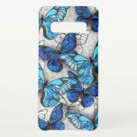 Capa Para Samsung Galaxy Composição de Borboletas Brancas e Azuis<br><div class="desc">Composição vertical de borboletas de morfo realistas,  azuis e brancas sobre fundo texturizado de cinzas. Borboleta azul Morpho.</div>
