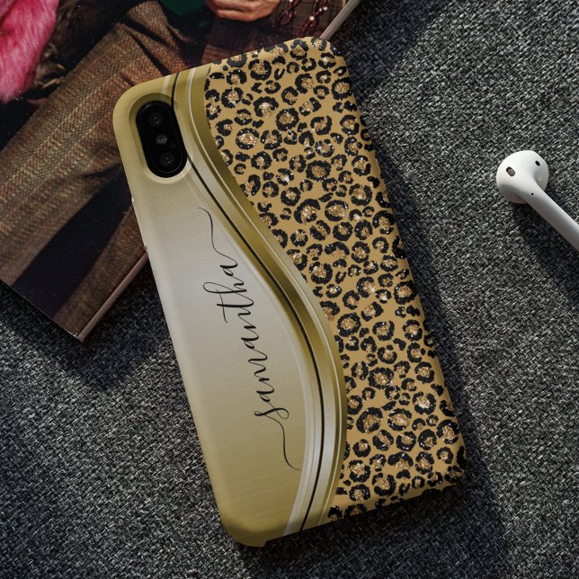Capa Para Samsung Galaxy Dourado Leopardo Nome Manuscrito Metálico Mala (Criador carregado)