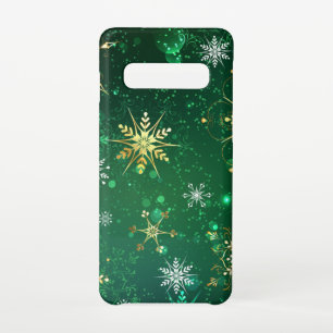 Capa Para Samsung Galaxy Flocos de neve do Ouro Xmas em fundo verde