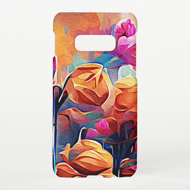 Capa Para Samsung Galaxy Floral Abstrato Art Laranja Vermelho Azul Flores (Verso)