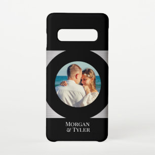 Capa Para Samsung Galaxy Foto e nomes do Casal preto Círculo prateado pret