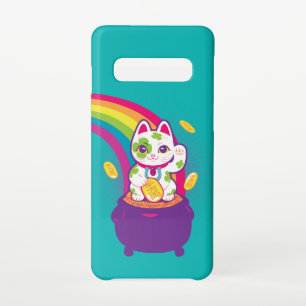 Capa Para Samsung Galaxy Gato Sortudo Maneki Neko Pote de Boa Sorte Dourado