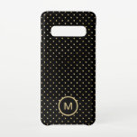 Capa Para Samsung Galaxy Monograma do Padrão do Bolinhas Dourado Preto Inic<br><div class="desc">Um padrão de eterno de bolinhas douradas sobre um fundo preto clássico com um monograma inicial. Personalize facilmente a sua versão inicial e também pode alterar a cor do fundo e da fonte,  se desejar,  através da opção Personalizar Mais.</div>