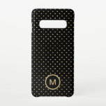 Capa Para Samsung Galaxy Monograma do Padrão do Bolinhas Dourado Preto Inic<br><div class="desc">Um padrão de eterno de bolinhas douradas sobre um fundo preto clássico com um monograma inicial. Personalize facilmente a sua versão inicial e também pode alterar a cor do fundo e da fonte,  se desejar,  através da opção Personalizar Mais.</div>