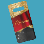 Capa Para Samsung Galaxy Na moda faux Glitter Red Dourado Monograma<br><div class="desc">Bonito chic e elegante brilho fino em vermelho, preto e ouro para criar um na moda único gabinete especial para proteger seu dispositivo. Belo, moderno e legal cobrir para o modesto conhecedor de tendências e adepto da arte. Este na moda sofisticado design seria excelente para meninas que gostam de vestir...</div>