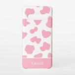 Capa Para Samsung Galaxy Nome Personalizado De Impressão De Vaca Cor-De-Ros<br><div class="desc">Uma capa de telefone moderna com um padrão de impressão de vaca rosa e branca. Esta design divertida tem tendências e na moda. Personalize o caso com seu nome para um cobrir telefônico personalizado e atraente.</div>