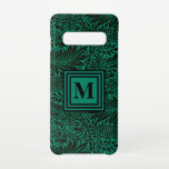 Capa Para Samsung Galaxy Padrão Botânico Emerald Verde Monograma<br><div class="desc">Uma capa de telefone com padrão de folhagem impressionante em verde esmeralda e preto. Personalize-o facilmente adicionando-lhe o seu próprio início ao monograma do estilo na moda.</div>
