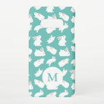 Capa Para Samsung Galaxy Padrão de coelho fino no monograma de chá<br><div class="desc">Padrão de coelho branco adorável no topo (você pode personalizar a cor de fundo)</div>