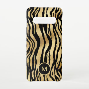 Capa Para Samsung Galaxy Padrão de Faixa de Tigre Monograma Dourado Inicial