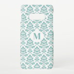 Capa Para Samsung Galaxy Padrão de Teal Feuille Damask (Personalizado)<br><div class="desc">Damasco decorativo em um padrão influenciado pela safra,  em detalhes de cor real em uma cor de fundo de sua escolha,  com centro de letras para personalizar.</div>