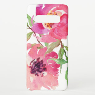 Capa Para Samsung Galaxy Padrão Floral de Cor de Água Rosa Girly