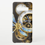 Capa Para Samsung Galaxy Relógio Steampunk com Dragonfly Mecânica<br><div class="desc">Marcações antigas com engrenagens de ouro e latão,  decoradas com libélula mecânica sobre fundo castanho e listrado. Steampunk.</div>