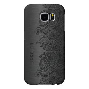 Capa Para Samsung Galaxy S6 Preto Metálico com rendas de salsa pretas