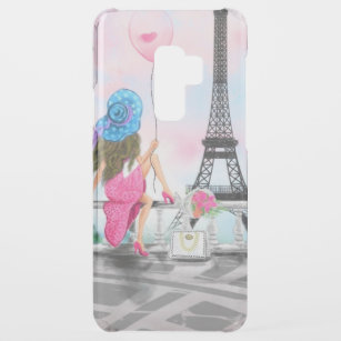 Capa Para Samsung Galaxy S9 Plus, Uncommon Eu amo Paris - Mulher Bonito e Balão de Coração Ro