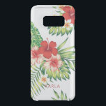 Capa Para Samsung Galaxy S8 Da Uncommon Padrão tropical do Hibiscus branco e vermelho<br><div class="desc">As aquarelas modernas ilustram o hibisco vermelho e branco com o padrão verde tropical dos folhas.</div>