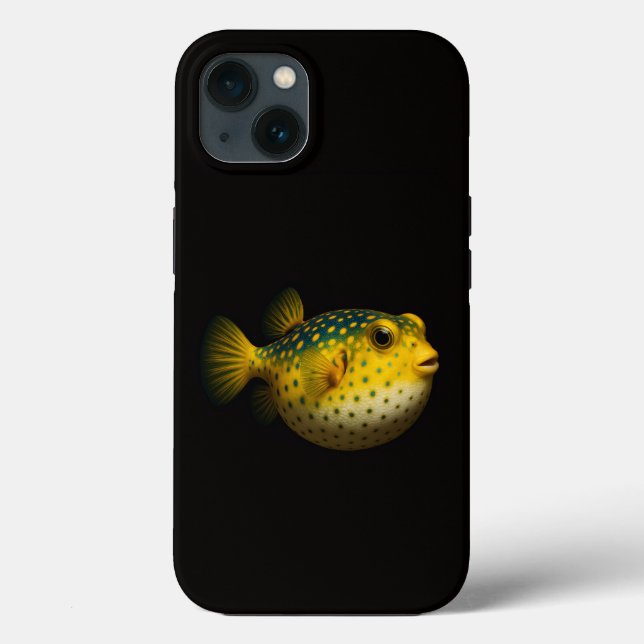 Capa preta 4 Luxe para iPhone 13, peixe-puffer ama (Verso)