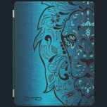 Capa Smart Para iPad Crânio de Leão Negro Fundo Azul Metálico<br><div class="desc">Legal crânio floral de leão negro com destaque azul brilhante sobre tons azuis fundo metálico de aço escovado. Isto é apenas uma imagem e não metal real ou brilho. Se precisar de ajuda para personalizar qualquer um dos meus designs, entre em contato com o designer do ArtOnWear. Formatação de texto...</div>