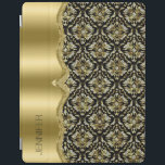Capa Smart Para iPad Damáscaras e Metallis Quadro Preto, Dourado e Ouro<br><div class="desc">Ouro preto elegante e toque de diamantes,  balas florais de vintagem brilhante com armação metálica de aço inoxidável. Monograma personalizável.</div>