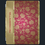 Capa Smart Para iPad Dourado e Borgonha Vermelha<br><div class="desc">Monograma elegante de ouro e borboletas florais vermelhas entorpecidas com sotaques de ouro metálicos.</div>