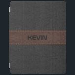Capa Smart Para iPad Elegante Impressão De Couro Preto E Castanho<br><div class="desc">Imagem elegante de impressão de textura de couro preto e marrom costura com monograma personalizável.</div>