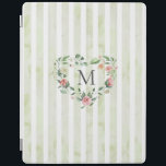 Capa Smart Para iPad listras de aquarelas monograma de wreath floral<br><div class="desc">listras de aquarela em tons pastel com haste floral primavera e um monograma de fontes serif fácil de personalizar</div>