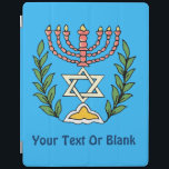 Capa Smart Para iPad Magen Persa David Menorah<br><div class="desc">Esta imagem foi adaptada de um antigo azulejo judeu persa e apresenta uma menorah com um Magen David (Estrela de David) enquadrado por ramos de oliveira. As imperfeições da imagem original pintada à mão foram preservadas. Adicione seu próprio texto.</div>