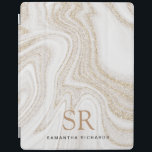 Capa Smart Para iPad Monograma moderno de dourado branco de mármore bra<br><div class="desc">Cobrir inteligente iPad do monograma branco-mármore moderno</div>