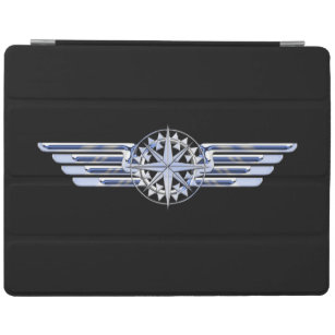 Capa Smart Para iPad Piloto de avião Chrome Like Wings Compass em preto