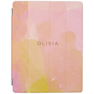 Capa Smart Para iPad Pintura de Abstrato de Aquarela rosa e Dourada