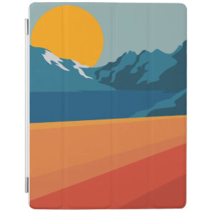 Capa Smart Para iPad Planície Retro Montanha Ilustração Laranja Azul