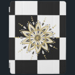 Capa Smart Para iPad Quadrado preto e branco e círculo Mandala 2c<br><div class="desc">O elegante e moderno preto e branco quadra fundo com design de mandala preto e branco dourado.</div>