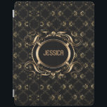 Capa Smart Para iPad Quadro Floral Barroco Negro e Dourado Elegante<br><div class="desc">Estilo barroco de quadro floral elegante preto e ouro com monograma personalizável. Se precisar de ajuda para personalizar qualquer um dos meus designs,  entre em contato com o designer do ArtOnWear. Formatação de texto livre com ajuda ao vivo disponível por solicitação.</div>