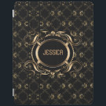 Capa Smart Para iPad Quadro Floral Barroco Negro e Dourado Elegante<br><div class="desc">Estilo barroco de quadro floral elegante preto e ouro com monograma personalizável. Se precisar de ajuda para personalizar qualquer um dos meus designs,  entre em contato com o designer do ArtOnWear. Formatação de texto livre com ajuda ao vivo disponível por solicitação.</div>