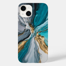Capas de iphone Azul Dourada Marble Moderno Elegan