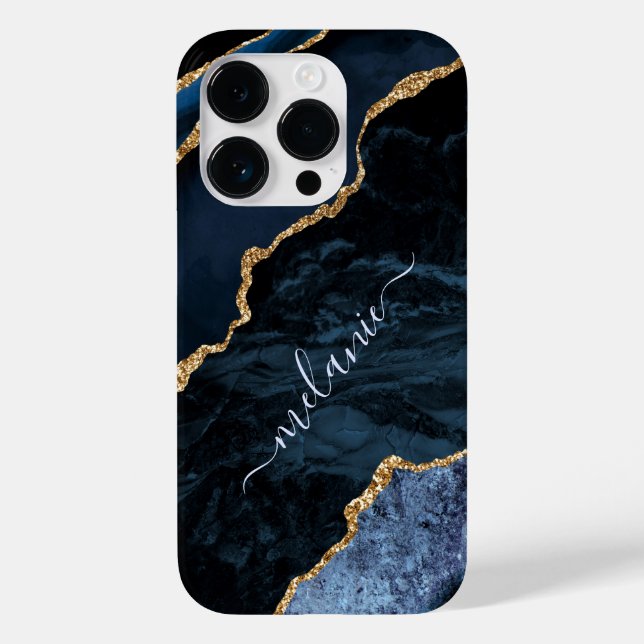 capas de iphone Azul Dourado de Marble Personaliza (Verso)