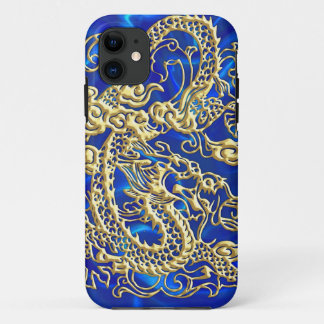 Capas de iphone Azul Satírica em Dragão Dourado