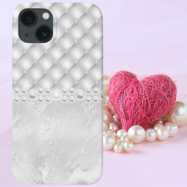 Capas de iphone branca Elegante de Tuft Diamante e (Criador carregado)