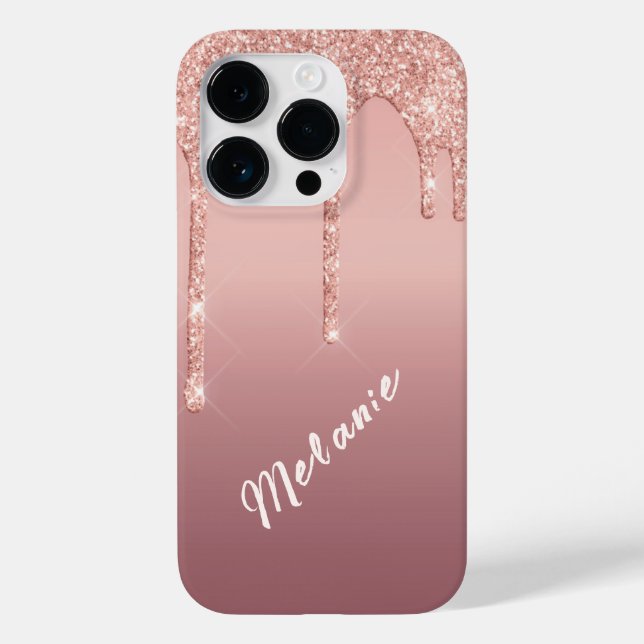 capas de iphone brilhante Dourada rosa com nome pe (Verso)