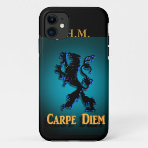 capas de iphone "Carpe Diem" com leão preto e azul