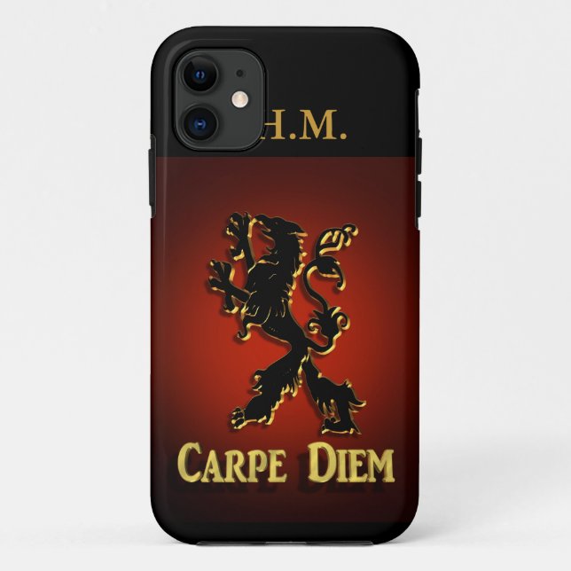 capas de iphone "Carpe Diem" com Leão preto e verm (Verso)