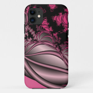 capas de iphone de arte fractal metálica rosa