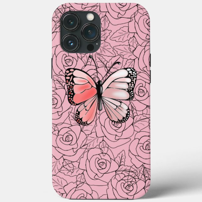 Capas de iphone de borboletas com Rosas (Verso)